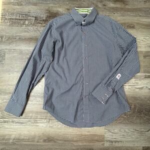 Robert Graham Tailored Fit Shirt Large Gingham Embroidered Cuffs Cotton